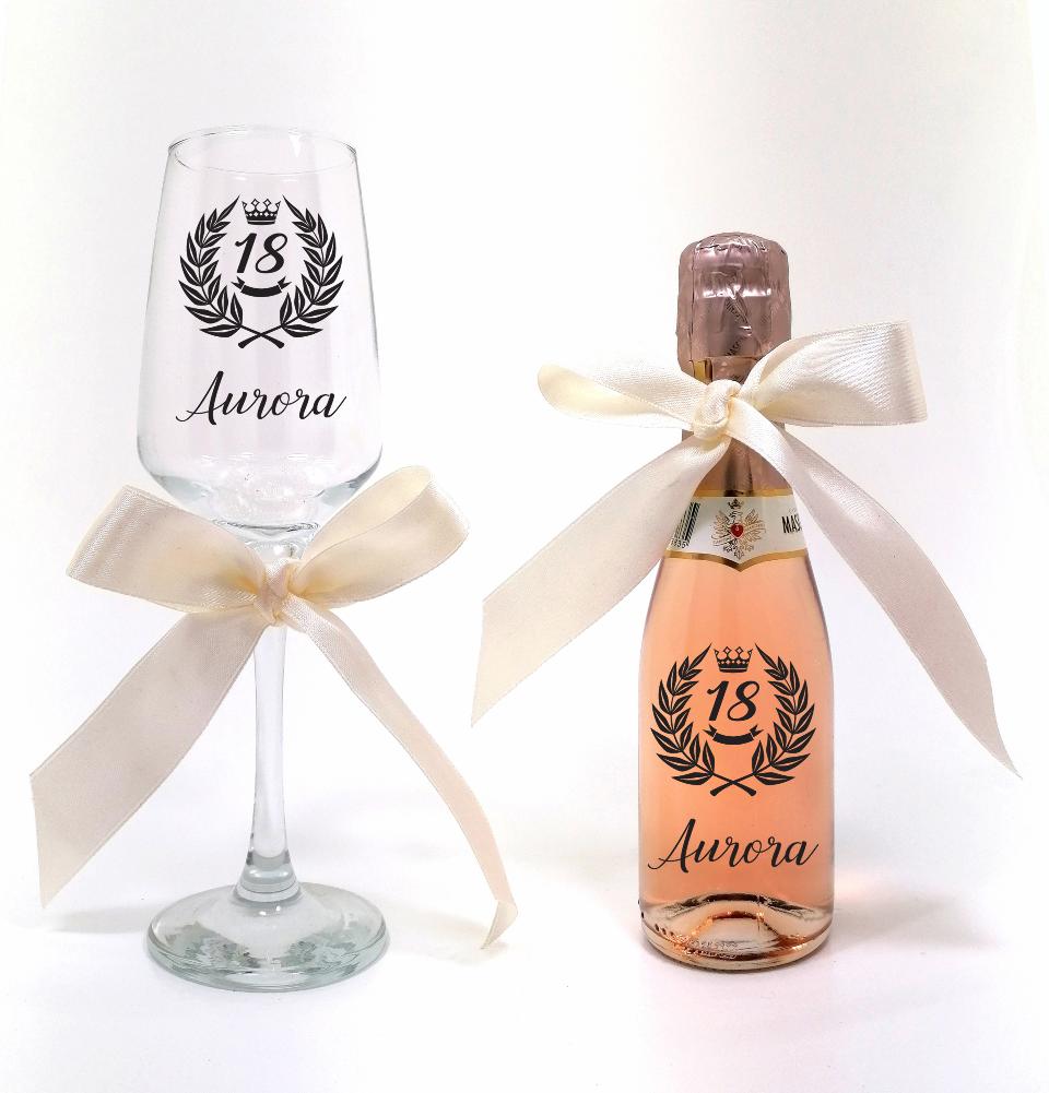 Bottiglia decorata monocolore  con nome 18 anni - compleanno MASCHIO ROSE' 200 ML DEC 42