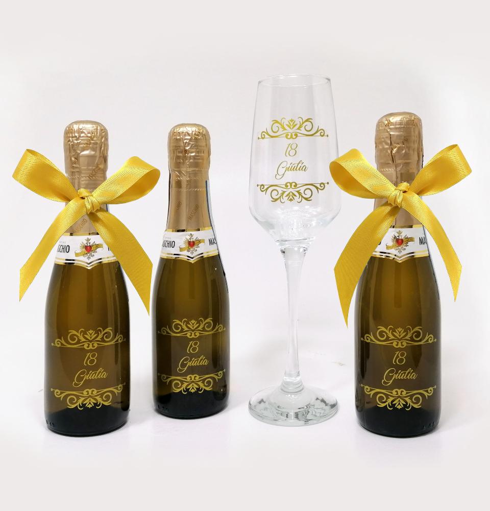 Bottiglia decorata monocolore con nome 18 anni - compleanno MASCHIO PROSECCO 200 ML DEC 44