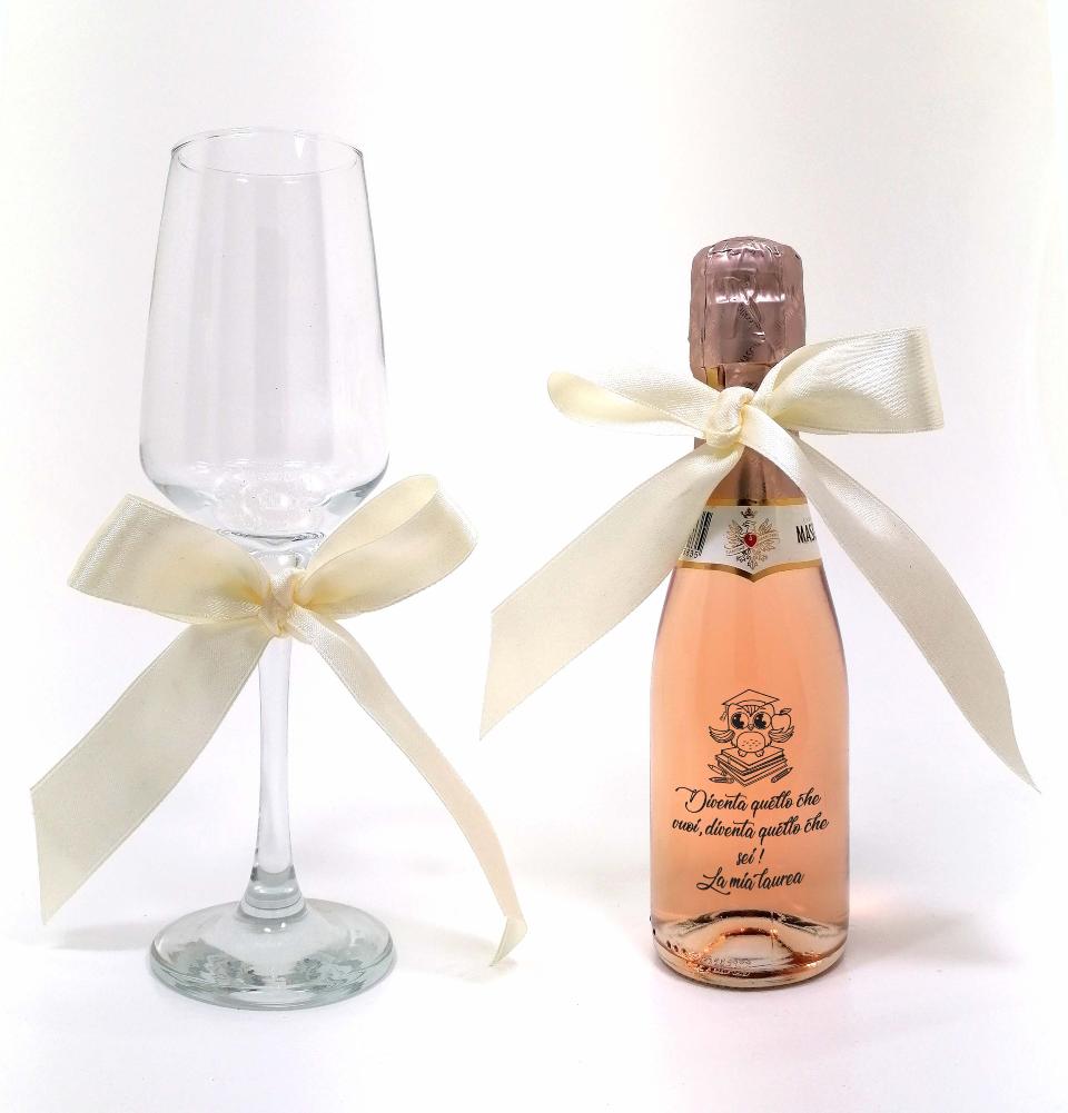 Bottiglia decorata monocolore  con gufo laurea MASCHIO ROSE' 200 ML DEC 53