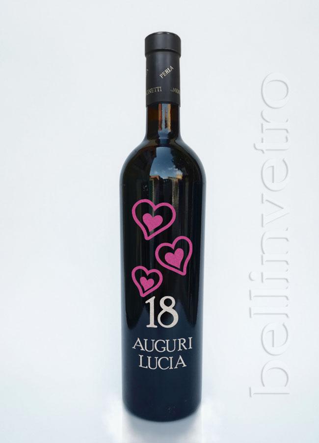 Bottiglia incisa e dipinta a mano 18 compleanno VINO CANTINE PAOLINI 05