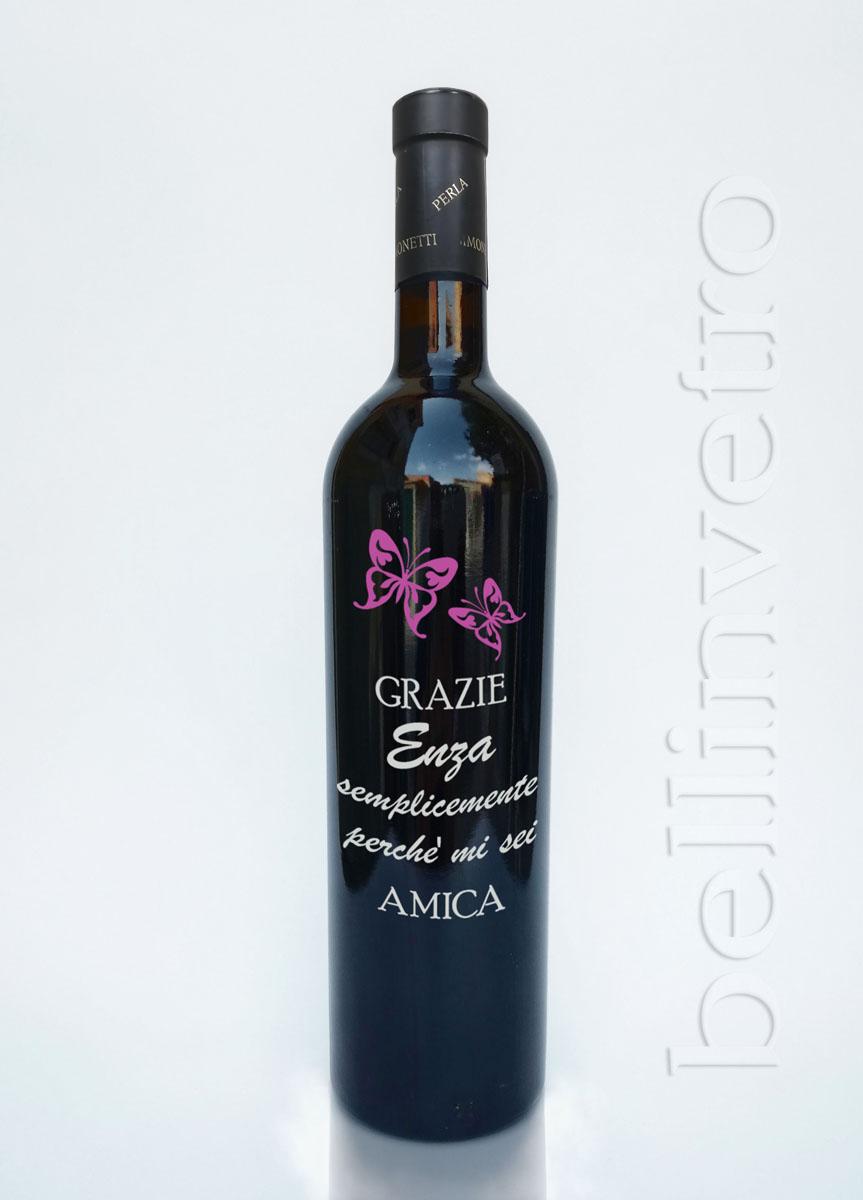 Bottiglia incisa e dipinta a mano per amica VINO CANTINE PAOLINI 32