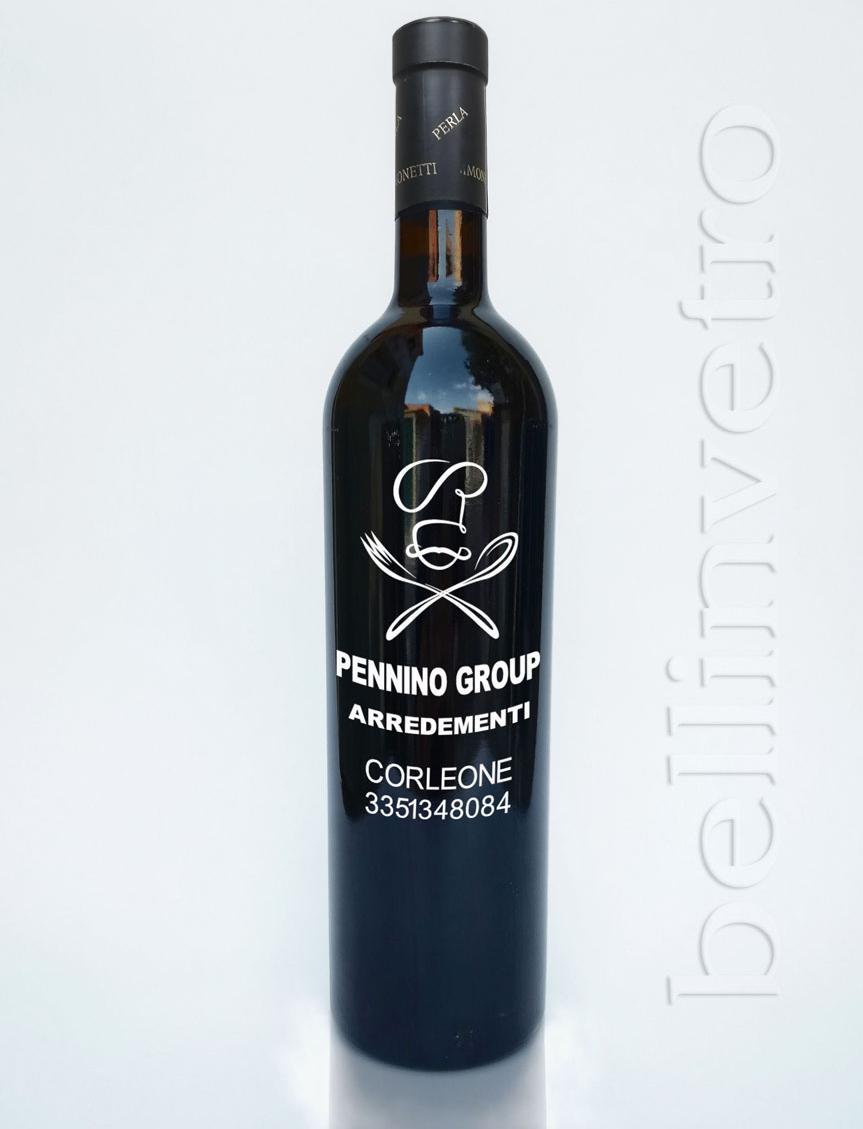 Bottiglia incisa e dipinta a mano regalo aziendale VINO CANTINE PAOLINI 35