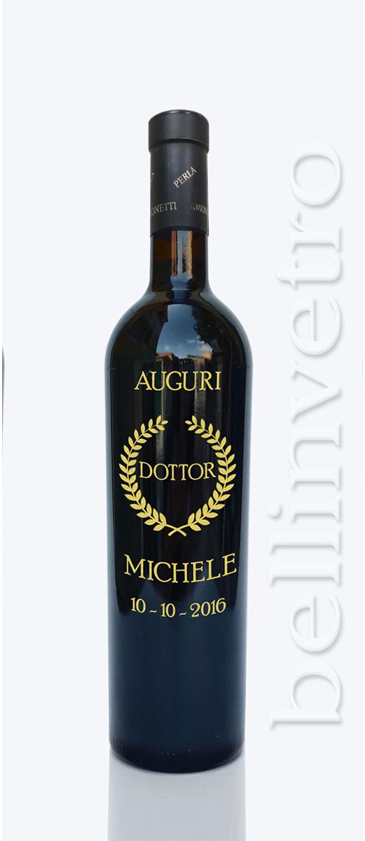 Bottiglia incisa e dipinta a mano auguri dottore VINO CANTINE PAOLINI 39