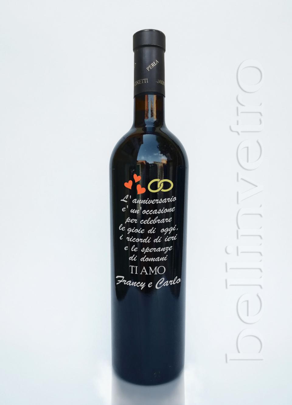 Bottiglia incisa e dipinta  a mano anniversario VINO CANTINE PAOLINI 94