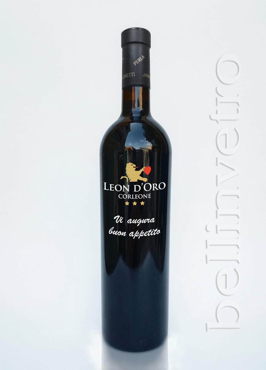 Bottiglia incisa e dipinta a mano regalo aziendale VINO PERLA 185