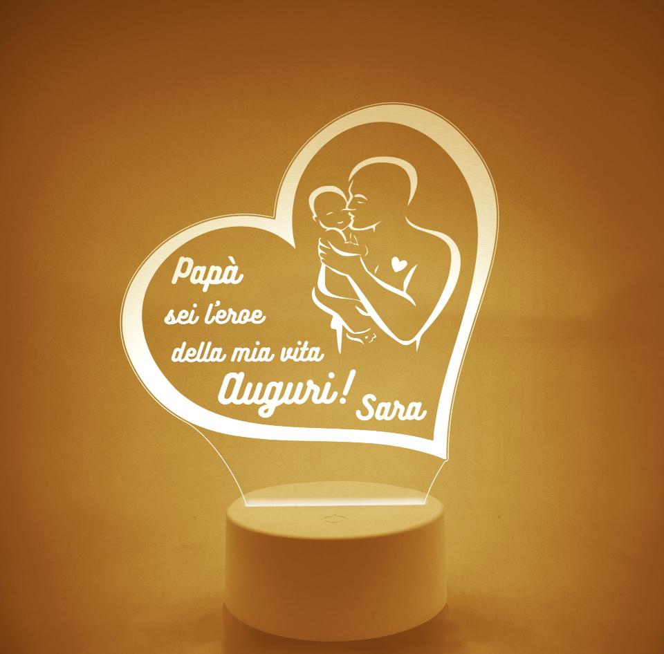 Lampada LED in plexiglass | NIGHT LIGHT | papa' con bimba neonata | festa del papa' BELLINVETRO VR 117