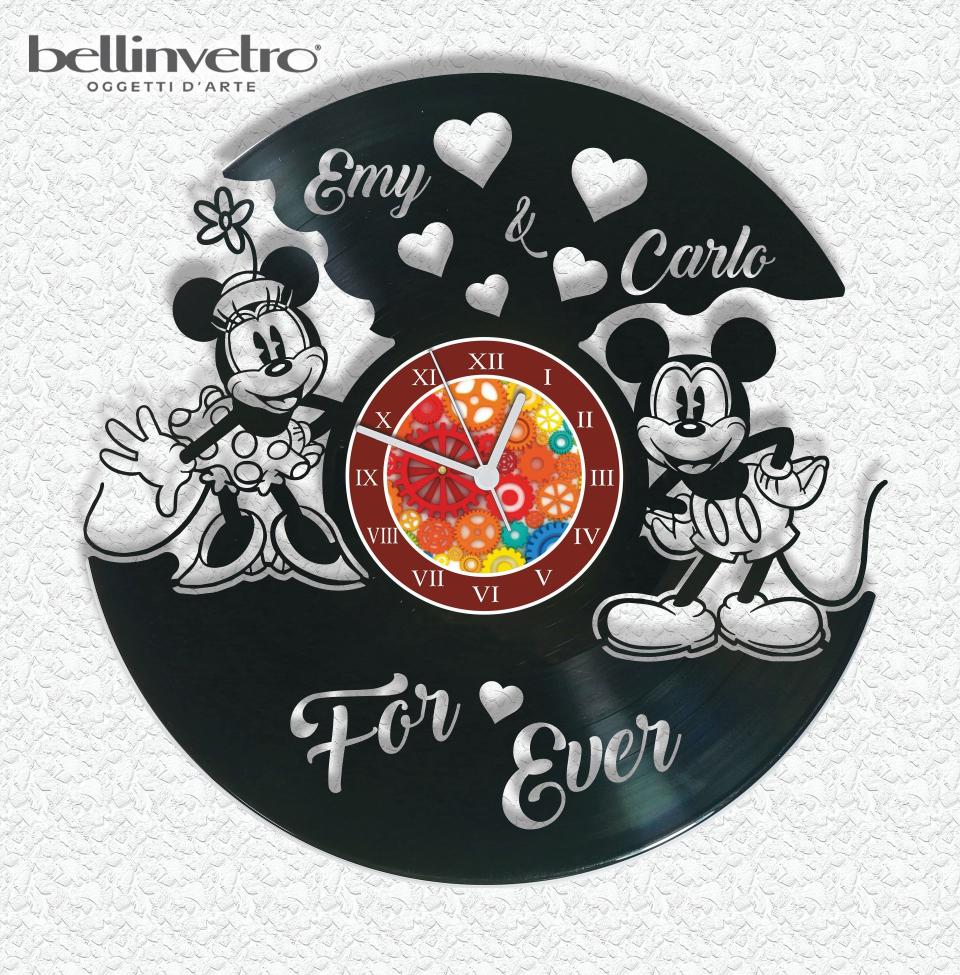 Orologio in vinile con topolino e minnie BELLINVETRO VR 89