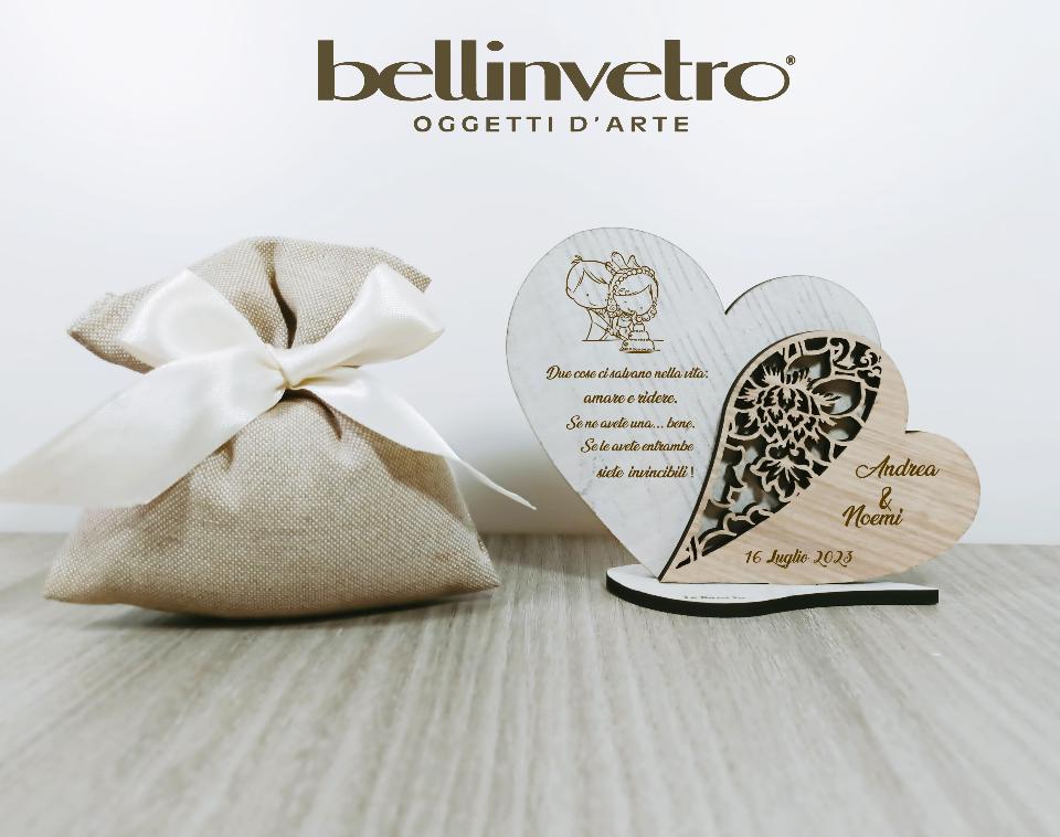 Bomboniera per matrimonio a forma di cuore in legno BELLINVETRO VR 199