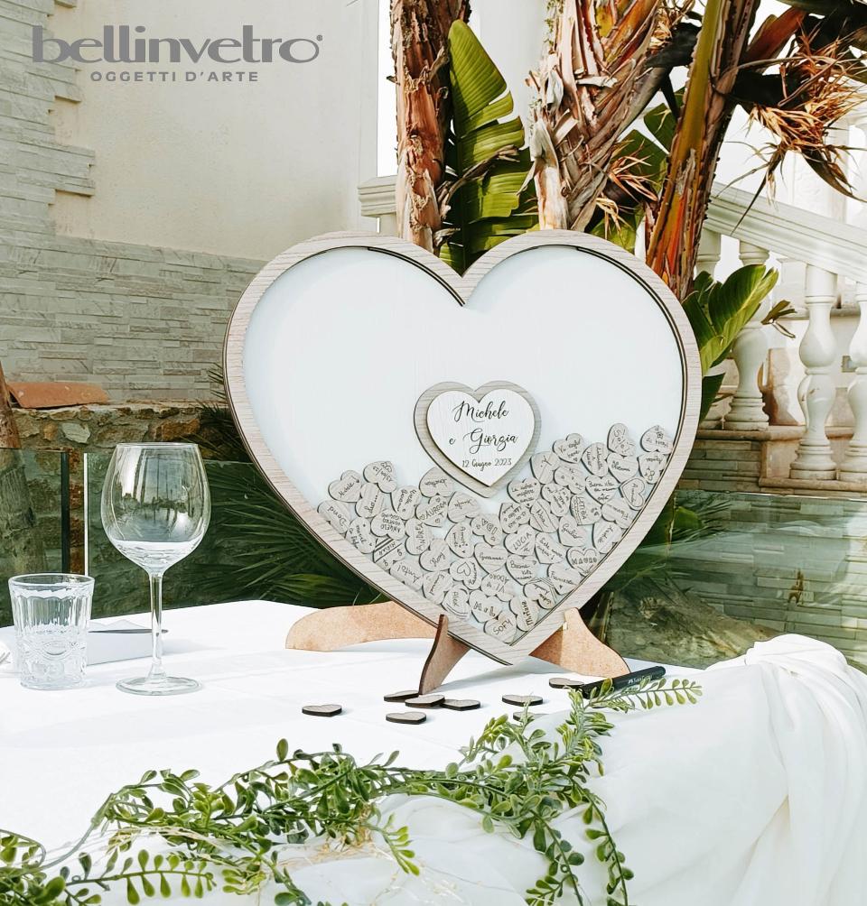 Libro degli ospiti  a forma di cuore in legno e plexiglass personalizzabile BELLINVETRO VR 156