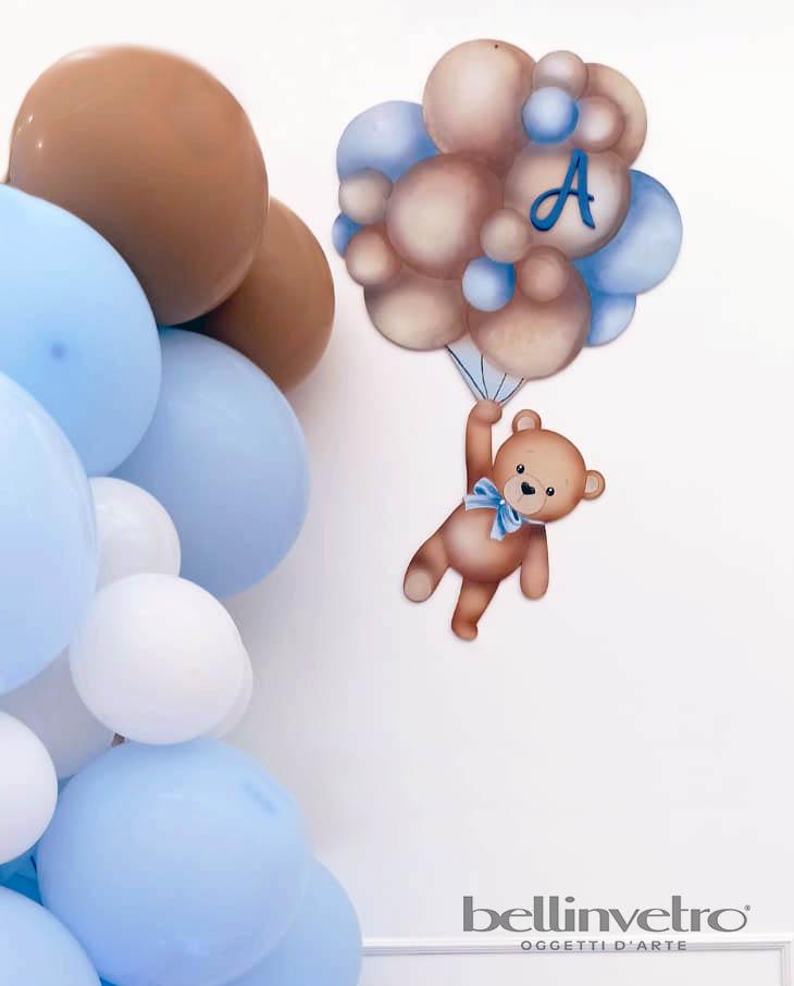 Orsetto palloncini decorato in legno personalizzato BELLINVETRO VR 251