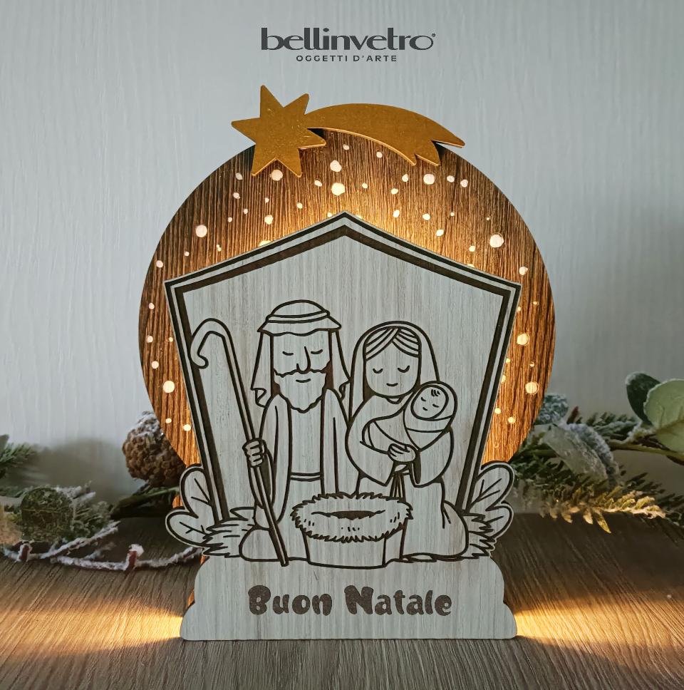 Sacra famiglia in legno con luci led BELLINVETRO 340