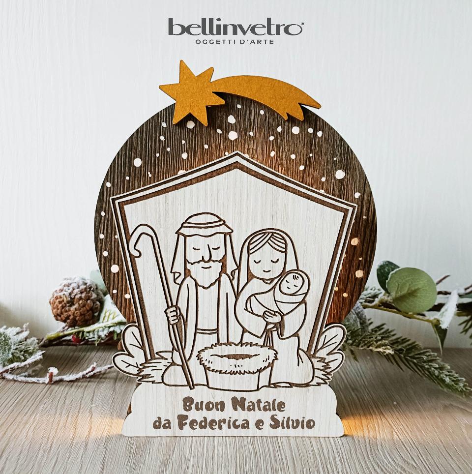 Sacra famiglia in legno con luci led BELLINVETRO 340