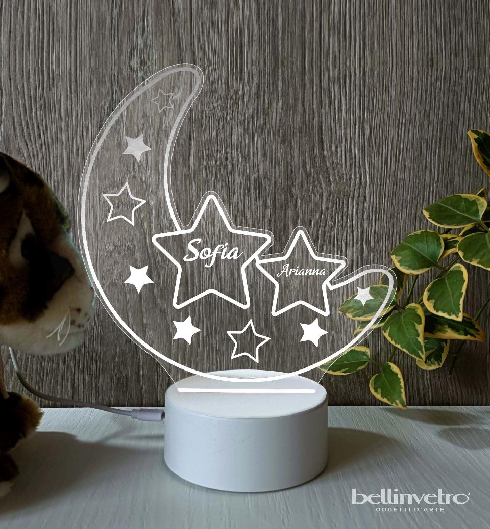 Lampada LED in plexiglass | NIGHT LIGHT | luna con stelle BELLINVETRO VR 396