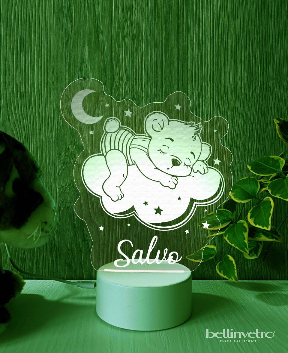 Lampada LED in plexiglass | NIGHT LIGHT | orsetto con nuvola BELLINVETRO VR 363