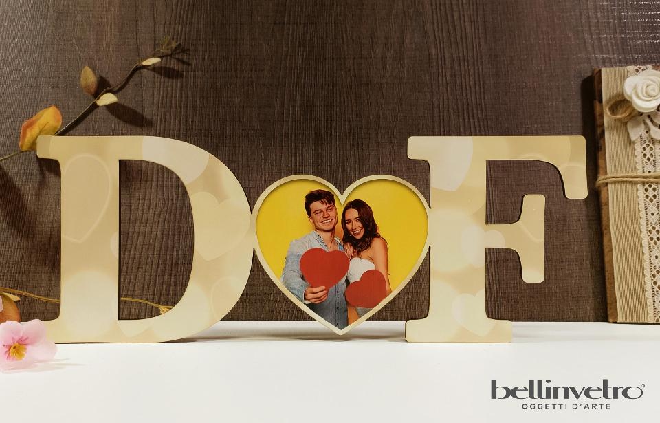Iniziali con cuore e foto, nomi, data o dedica san valentino BELLINVETRO VR 404