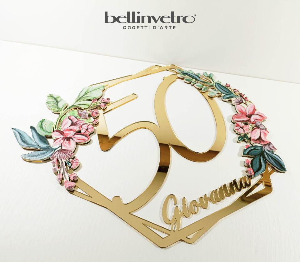 Numero 50 con decorazione floreale forma esagonale BELLINVETRO VR-UV432