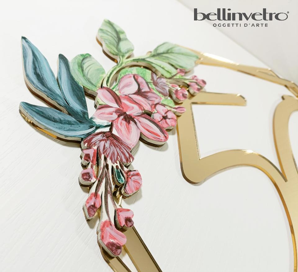 Numero 50 con decorazione floreale forma esagonale BELLINVETRO VR-UV432