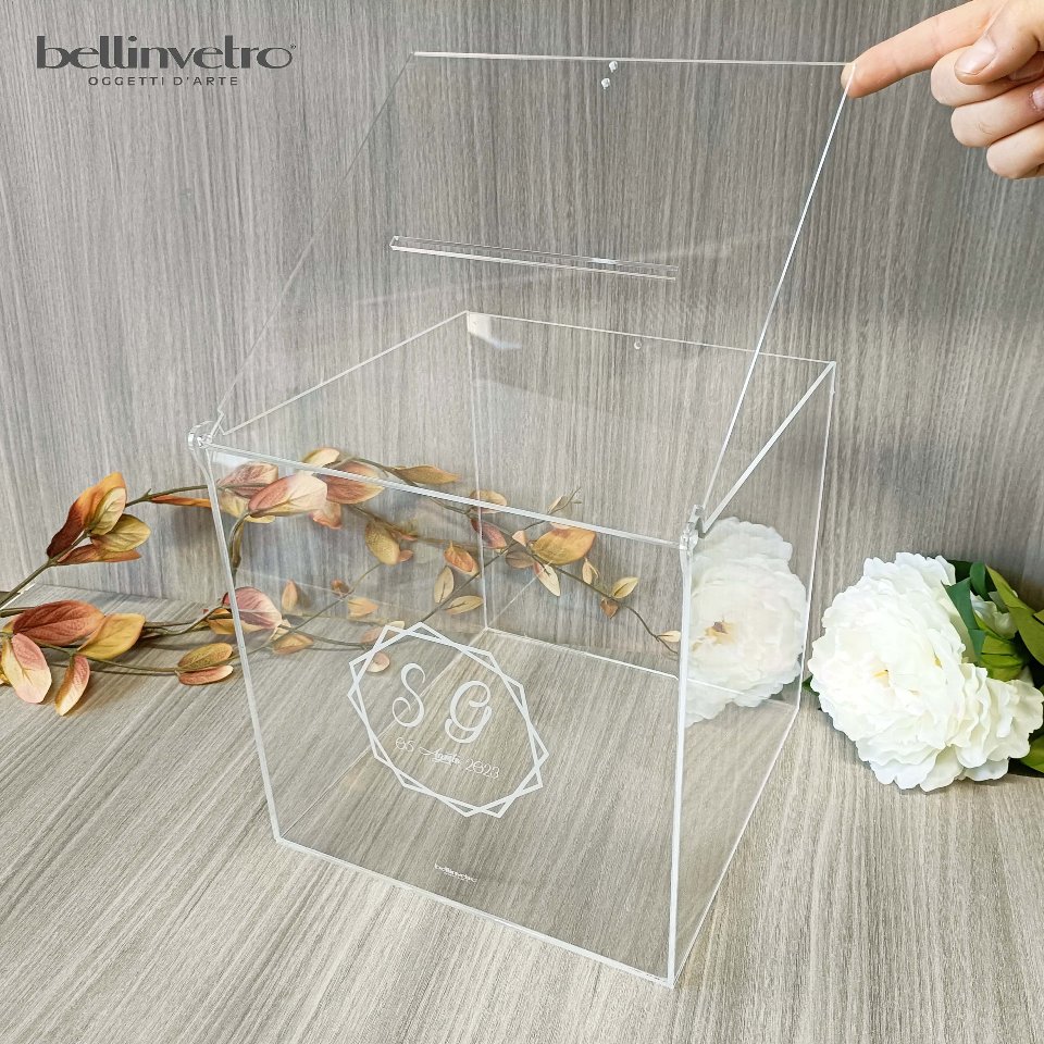 Portabuste matrimonio - scatola per regalo di nozze personalizzato in plexiglass trasparente BELLINVETRO VR 401