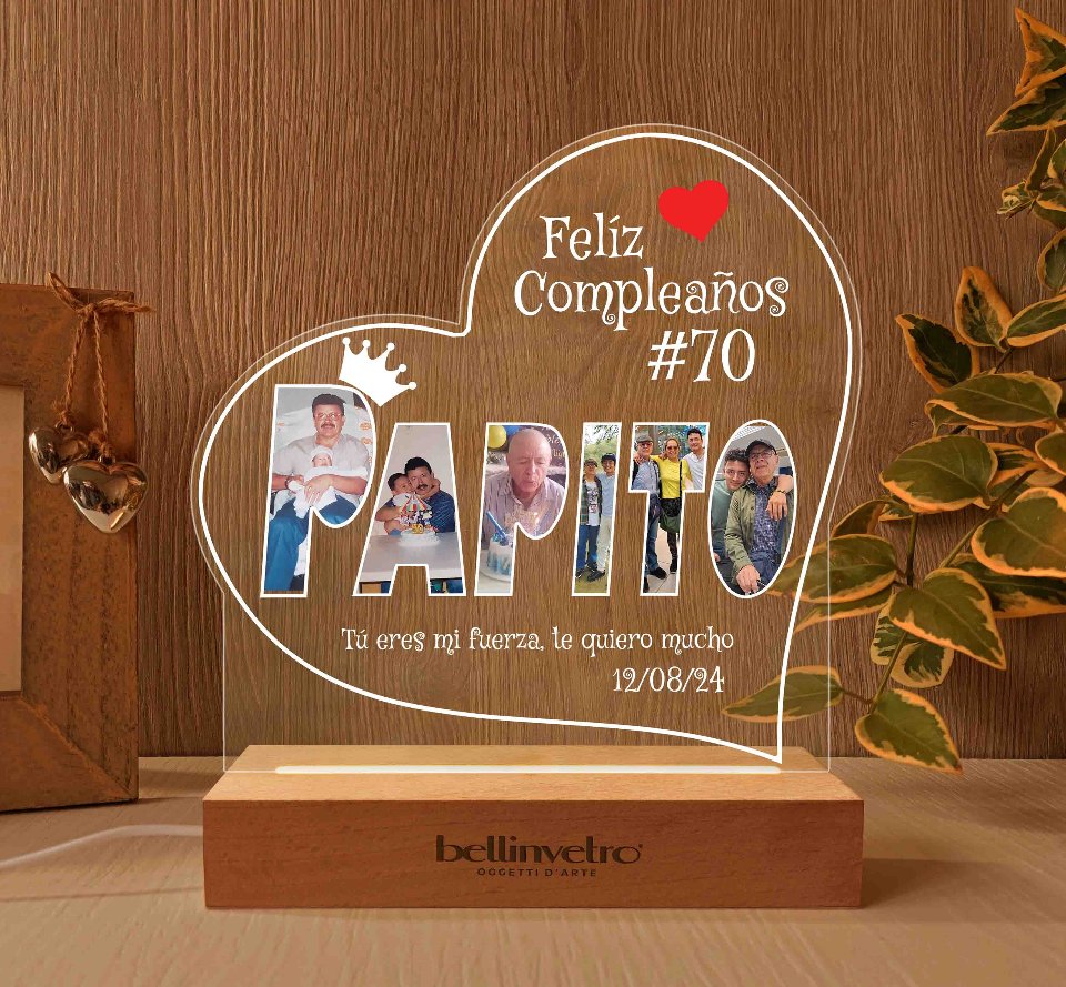 Lampada LED in plexiglass | NIGHT LIGHT | papito - papà con base in legno BELLINVETRO VR-UV 1288