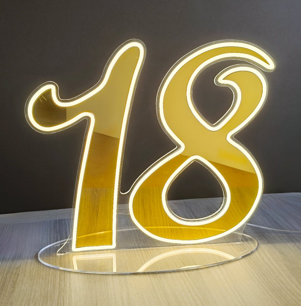 Numero neon - 18 monocolore specchiato da parete | d'appoggio BELLINVETRO VR 1310 LUXURY