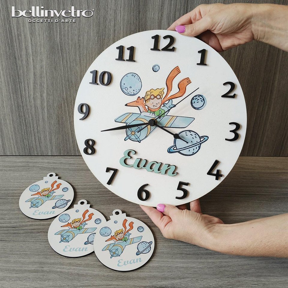 Orologio da parete in legno Piccolo Principe BELLINVETRO VR-UV 1291