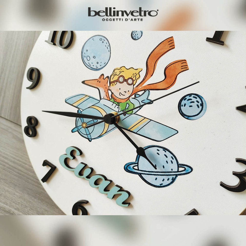Orologio da parete in legno Piccolo Principe BELLINVETRO VR-UV 1291