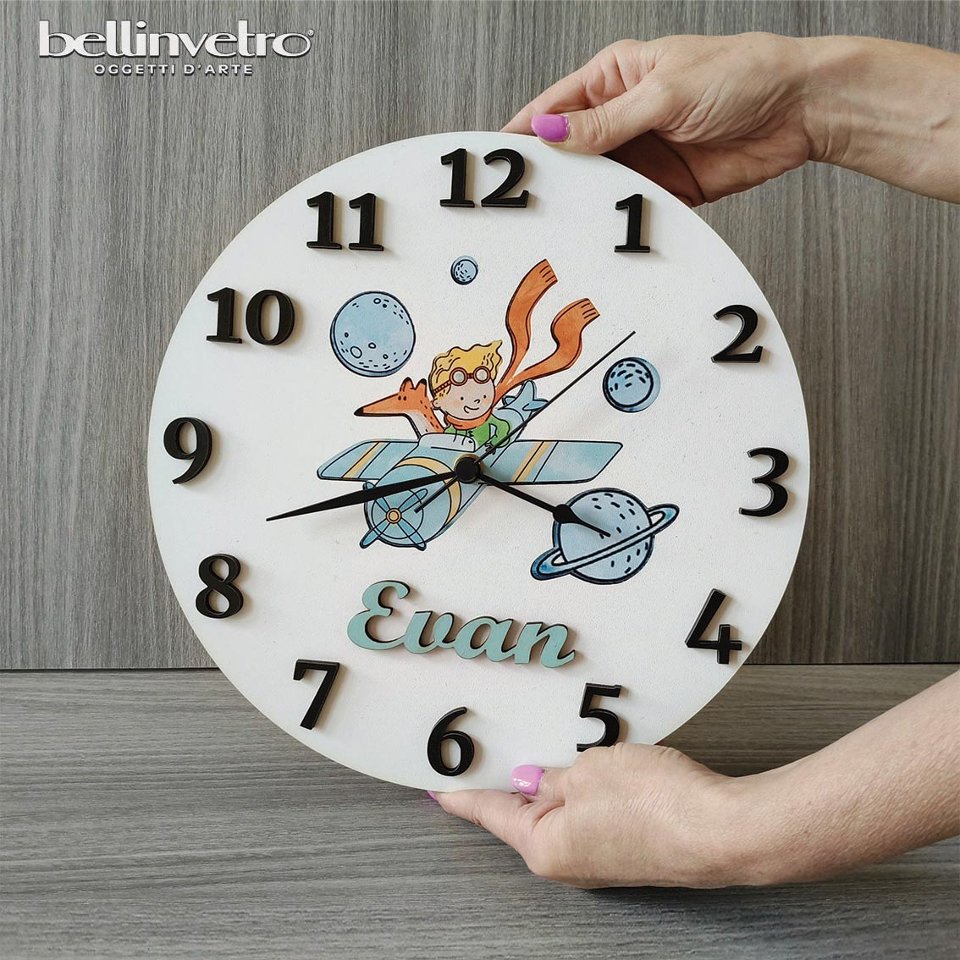 Orologio da parete in legno Piccolo Principe BELLINVETRO VR-UV 1291