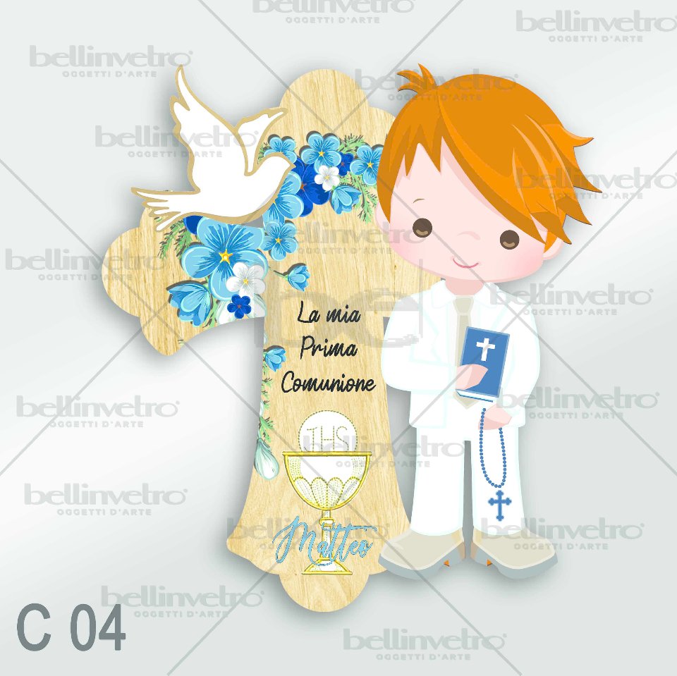 Bomboniera in legno comunione bimbo/bimba con croce BELLINVETRO VR-UV 440
