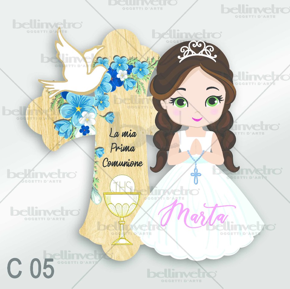 Bomboniera in legno comunione bimbo/bimba con croce BELLINVETRO VR-UV 440