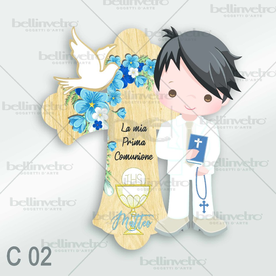 Bomboniera in legno comunione bimbo/bimba con croce BELLINVETRO VR-UV 440