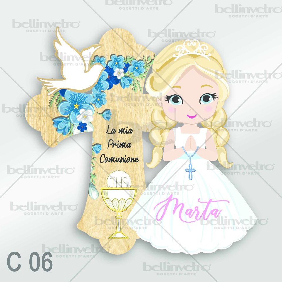 Bomboniera in legno comunione bimbo/bimba con croce BELLINVETRO VR-UV 440