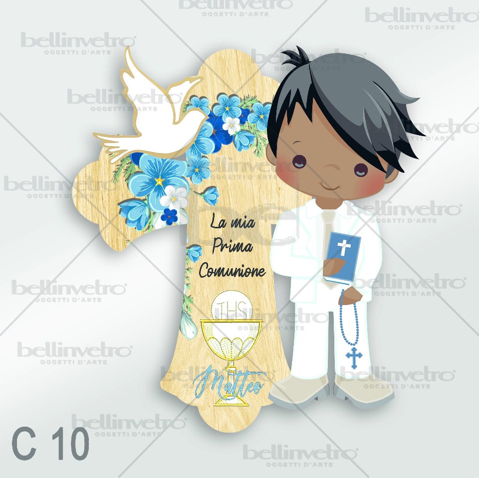 Bomboniera in legno comunione bimbo/bimba con croce BELLINVETRO VR-UV 440