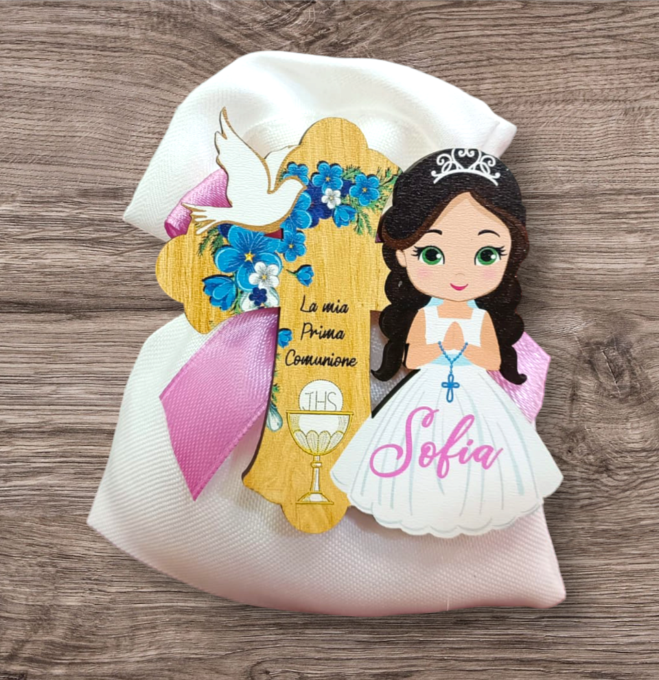 Bomboniera in legno comunione bimbo/bimba con croce BELLINVETRO VR-UV 440