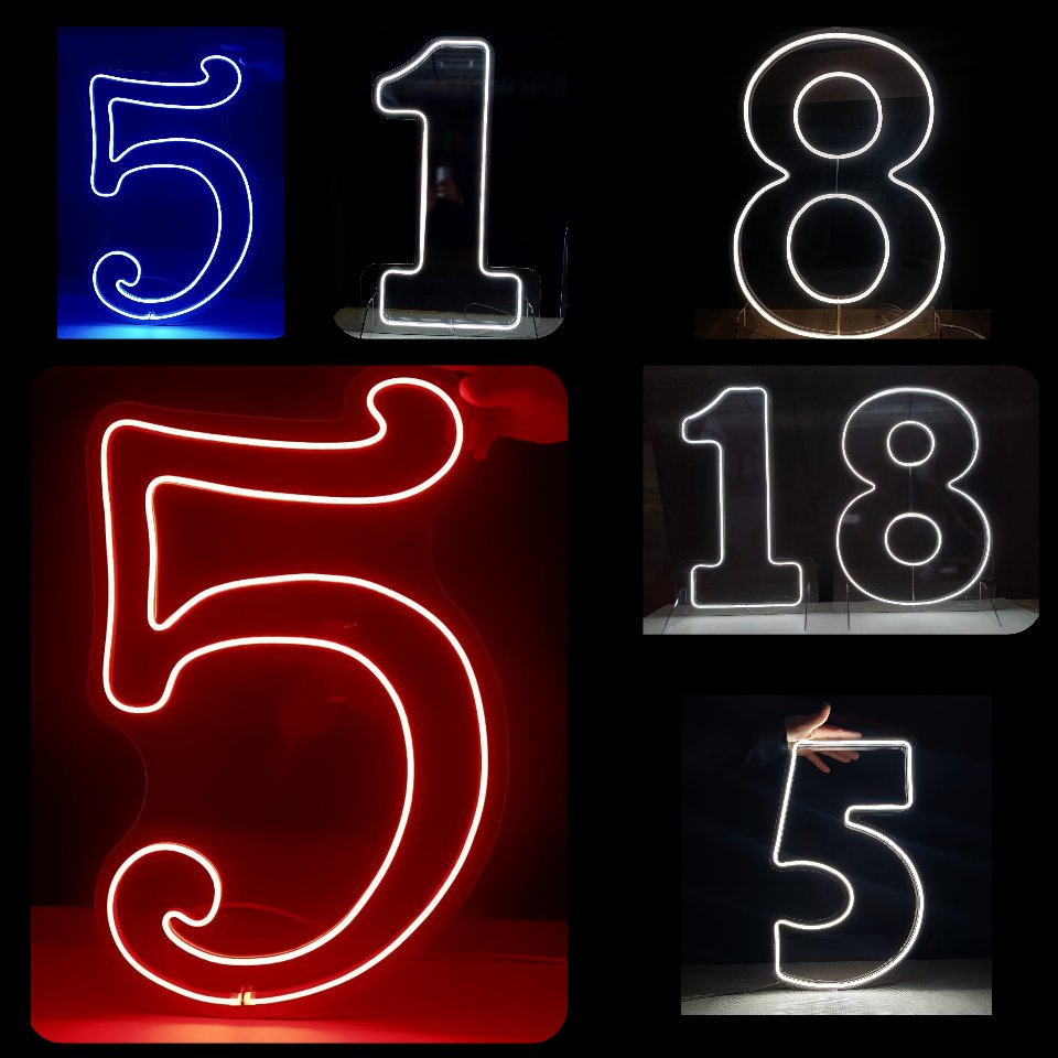 Numeri neon singoli doppia linea - monocolore o RGB da parete | d'appoggio BELLINVETRO VR 1361