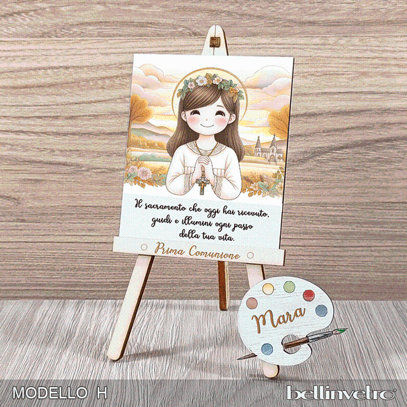 Cavalletti con quadretti | tele con tavolozze in legno per comunione bimbo bimba BELLINVETRO VR-UV 1204