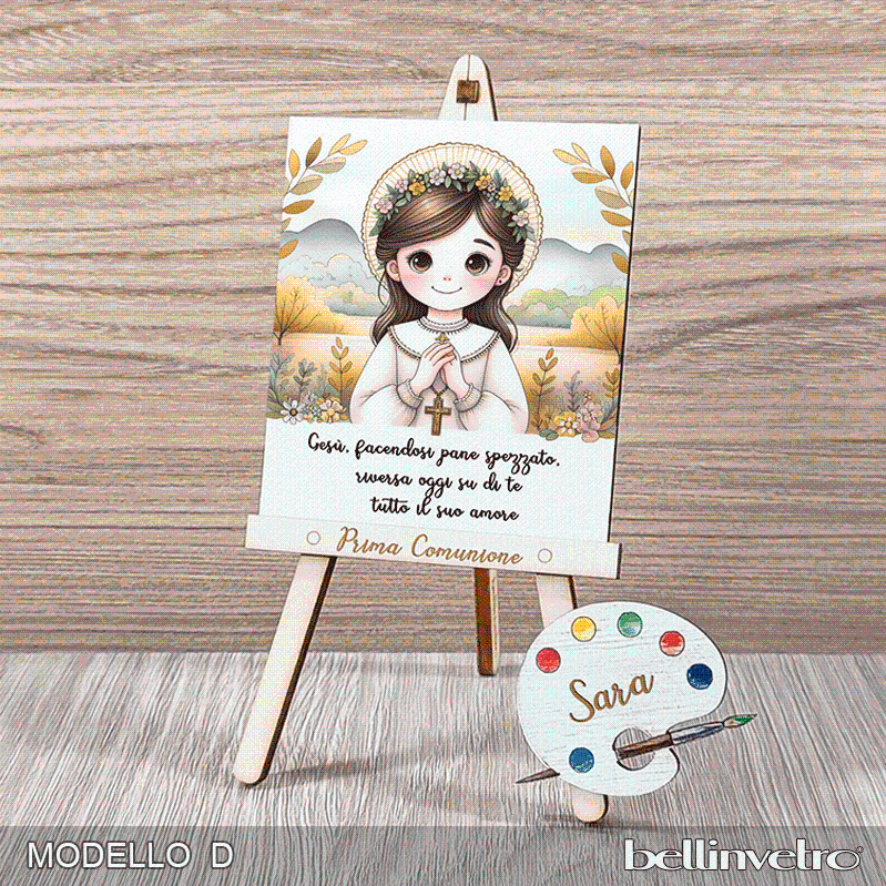 Cavalletti con quadretti | tele con tavolozze in legno per comunione bimbo bimba BELLINVETRO VR-UV 1204
