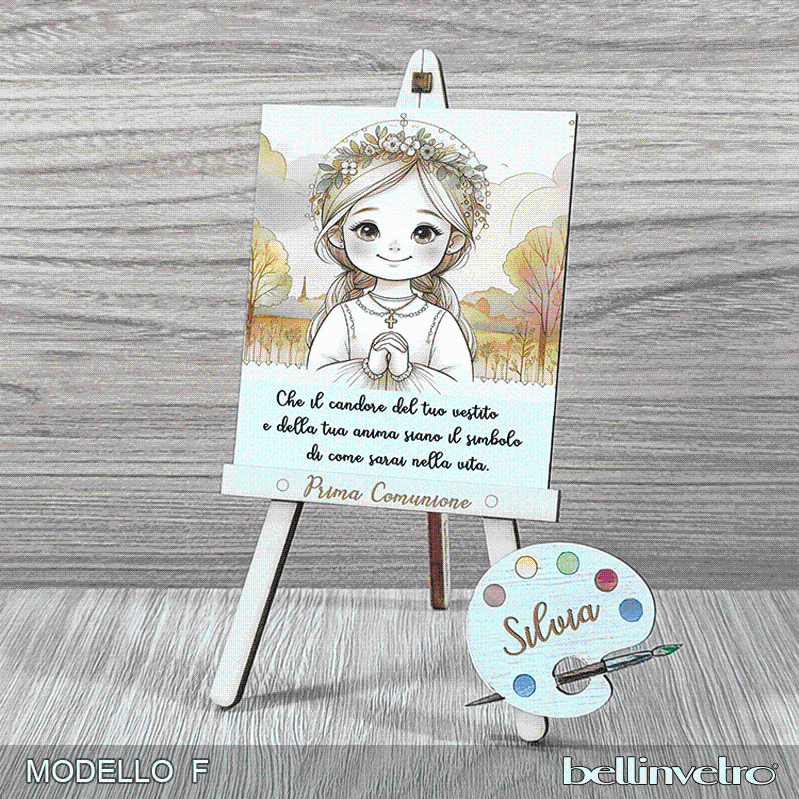 Cavalletti con quadretti | tele con tavolozze in legno per comunione bimbo bimba BELLINVETRO VR-UV 1204