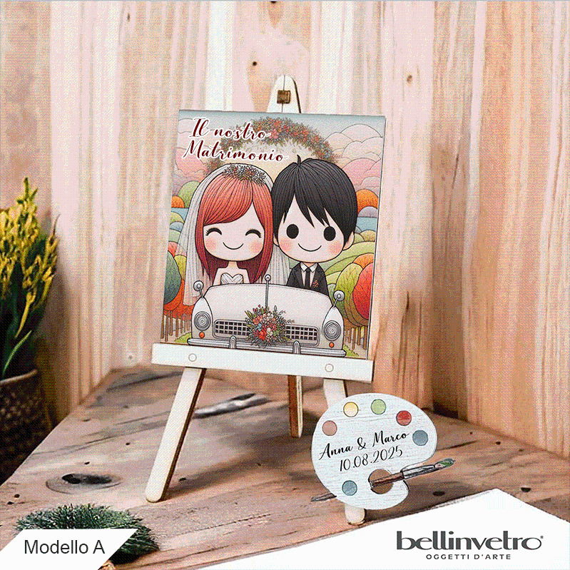 Cavalletti con quadretti - tele con tavolozze in legno per nozze coppia sposi BELLINVETRO VR-UV 1208