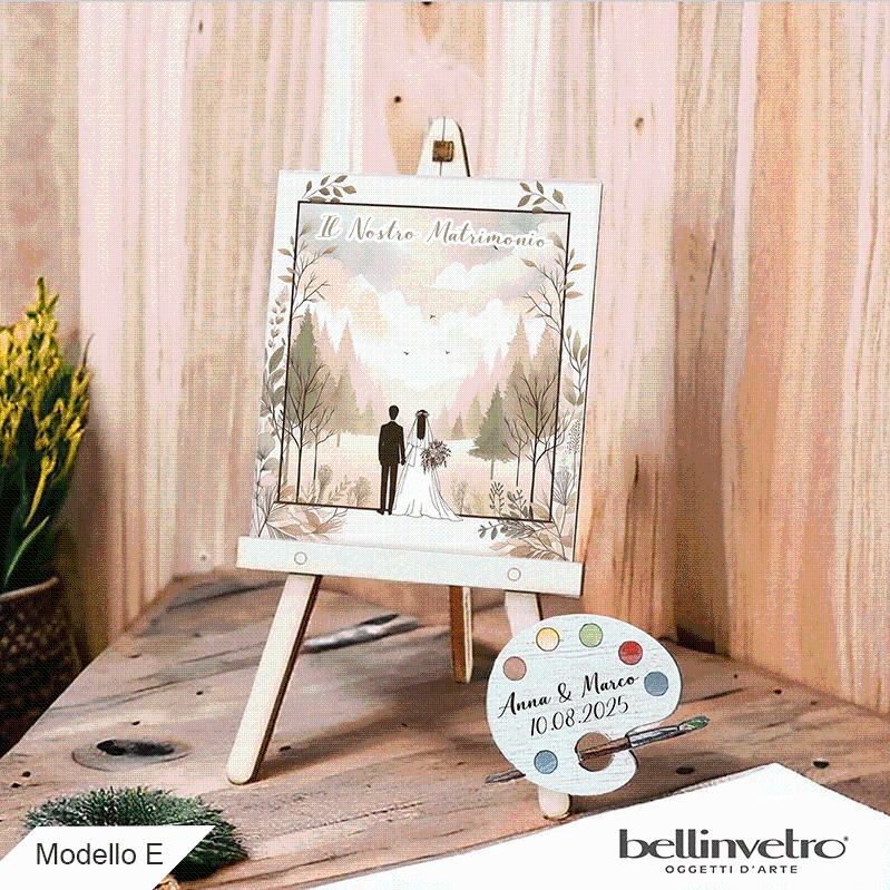 Cavalletti con quadretti - tele con tavolozze in legno per nozze coppia sposi BELLINVETRO VR-UV 1208