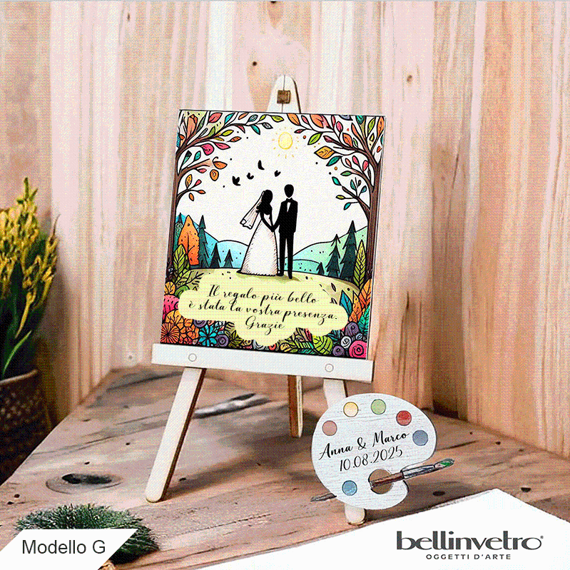 Cavalletti con quadretti - tele con tavolozze in legno per nozze coppia sposi BELLINVETRO VR-UV 1208