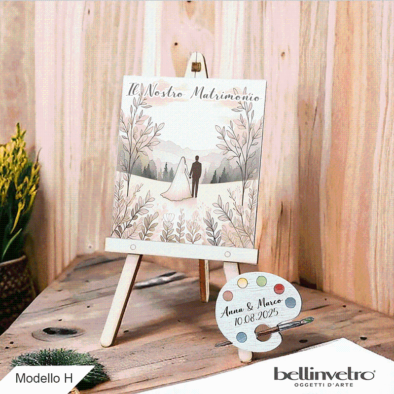 Cavalletti con quadretti - tele con tavolozze in legno per nozze coppia sposi BELLINVETRO VR-UV 1208