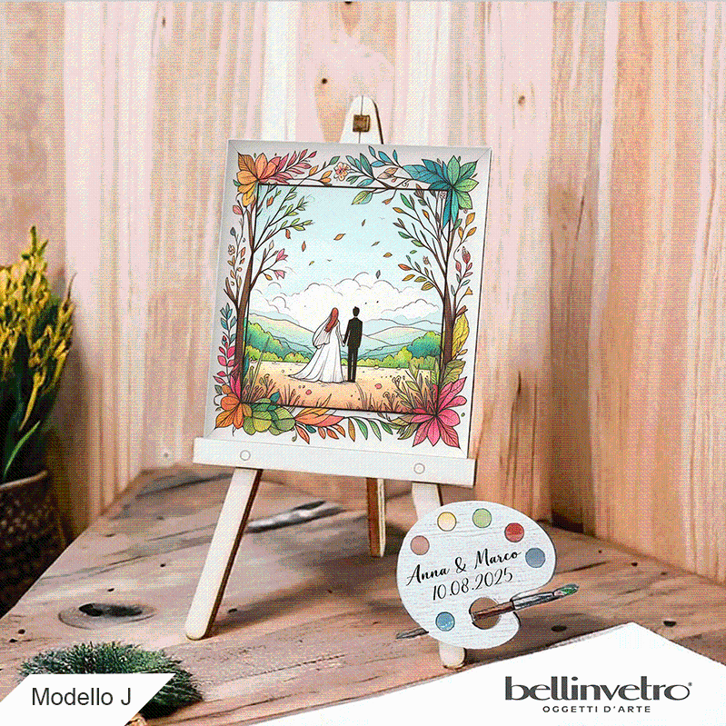 Cavalletti con quadretti - tele con tavolozze in legno per nozze coppia sposi BELLINVETRO VR-UV 1208
