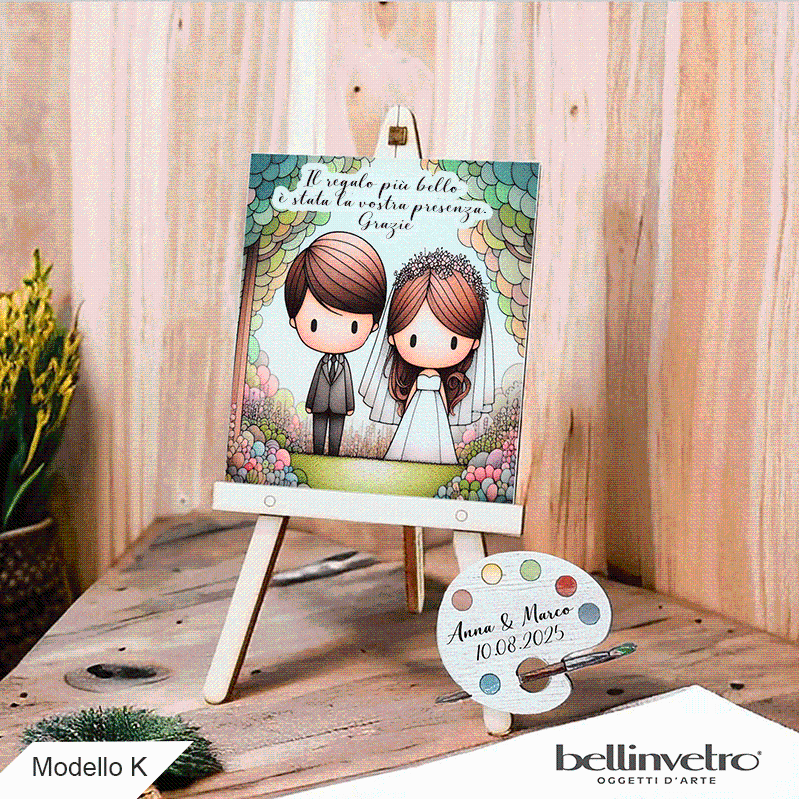 Cavalletti con quadretti - tele con tavolozze in legno per nozze coppia sposi BELLINVETRO VR-UV 1208