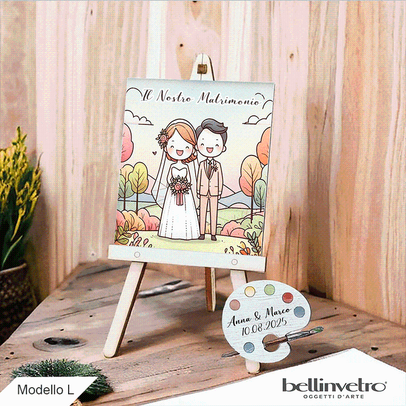 Cavalletti con quadretti - tele con tavolozze in legno per nozze coppia sposi BELLINVETRO VR-UV 1208