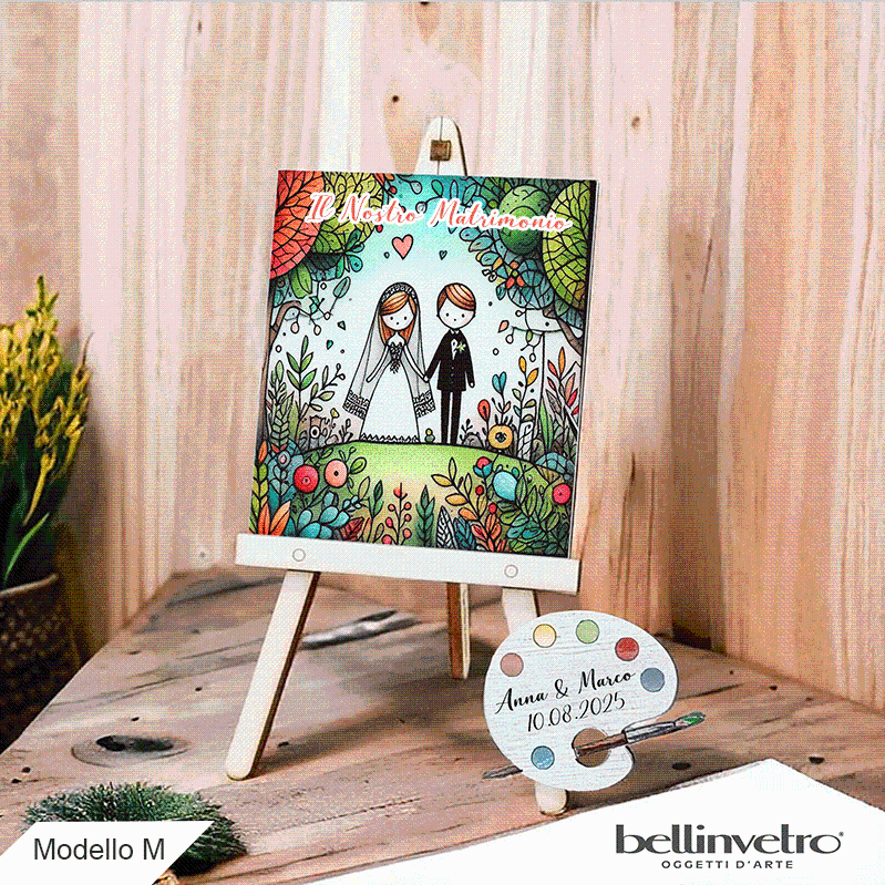 Cavalletti con quadretti - tele con tavolozze in legno per nozze coppia sposi BELLINVETRO VR-UV 1208
