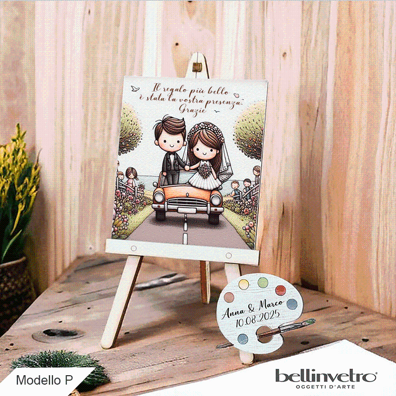 Cavalletti con quadretti - tele con tavolozze in legno per nozze coppia sposi BELLINVETRO VR-UV 1208
