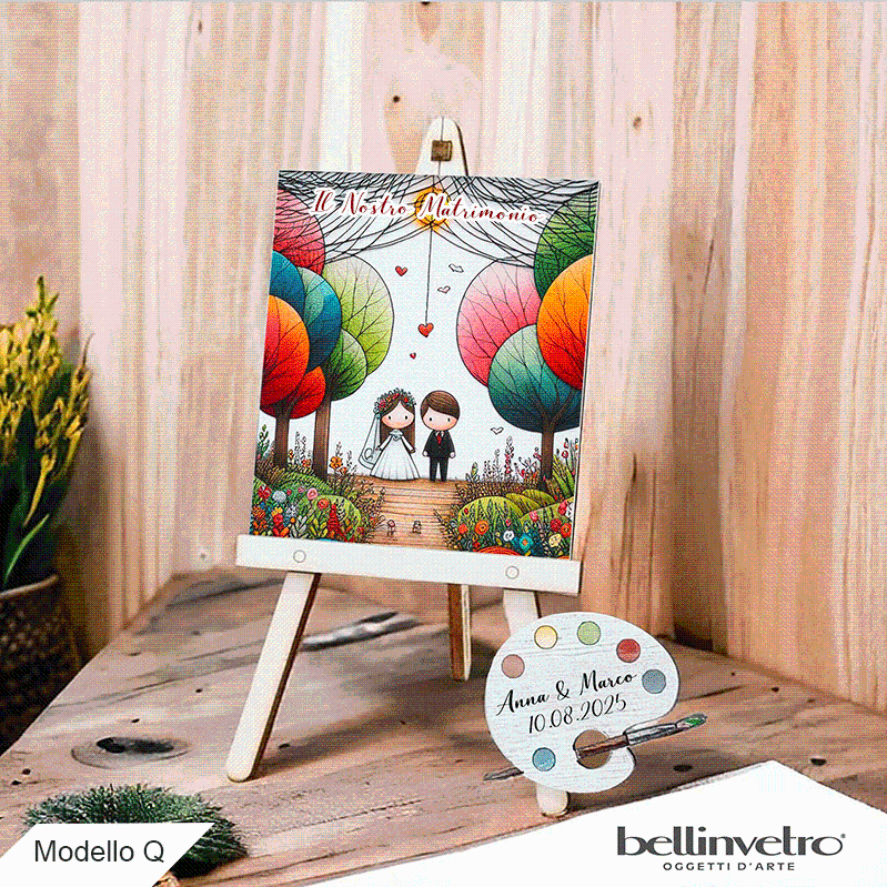 Cavalletti con quadretti - tele con tavolozze in legno per nozze coppia sposi BELLINVETRO VR-UV 1208