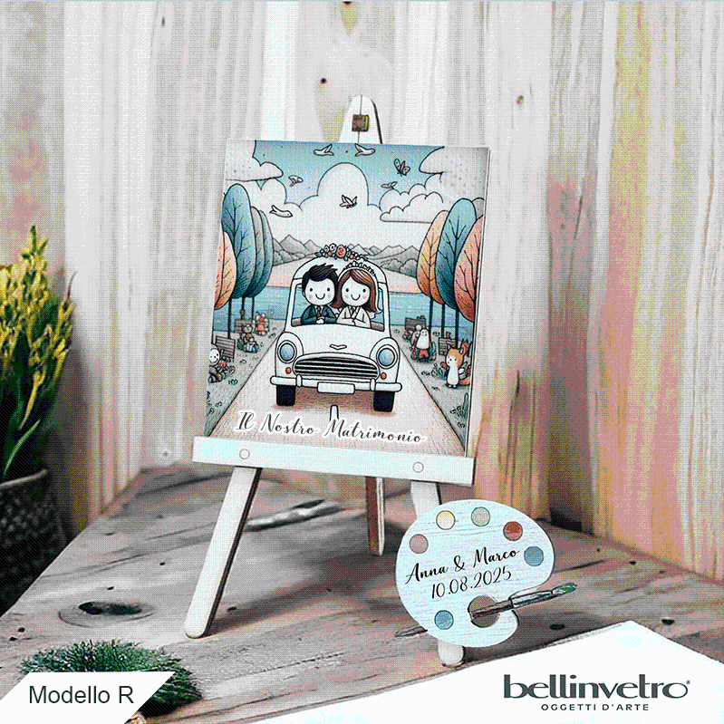Cavalletti con quadretti - tele con tavolozze in legno per nozze coppia sposi BELLINVETRO VR-UV 1208