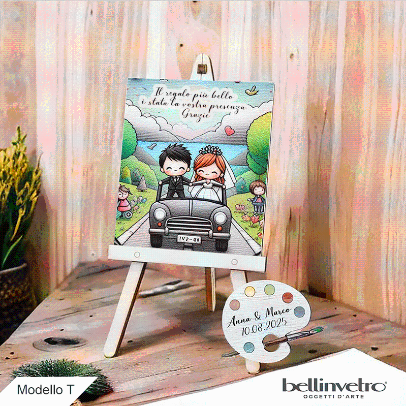 Cavalletti con quadretti - tele con tavolozze in legno per nozze coppia sposi BELLINVETRO VR-UV 1208