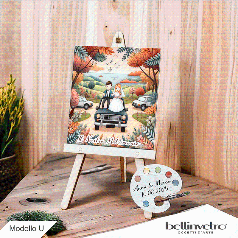Cavalletti con quadretti - tele con tavolozze in legno per nozze coppia sposi BELLINVETRO VR-UV 1208